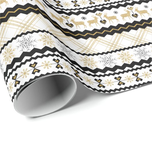 Gold Glitzer Snowflakes Schwarz-weißes nordisches Geschenkpapier (Rolleneckpunkt)