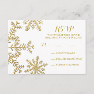 Gold Glitzer Snowflakes Winter Hochzeit UAWG RSVP Karte