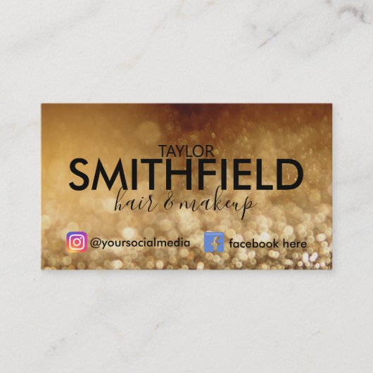 Gold Glitzer Social Media Hair & Makeup Trendy Visitenkarte (Vorderseite)