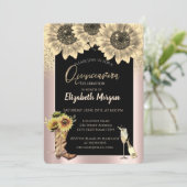 Gold Glitzer Sonnenblumen, Rose Gold Quinceanera Einladung (Stehend Vorderseite)