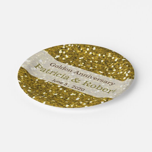 Gold Glitzer Sparkle 50. Hochzeitstag Pappteller (Schrägansicht)