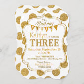 Gold Glitzer Sparkle Dritter Geburtstag Einladung (Vorne/Hinten)