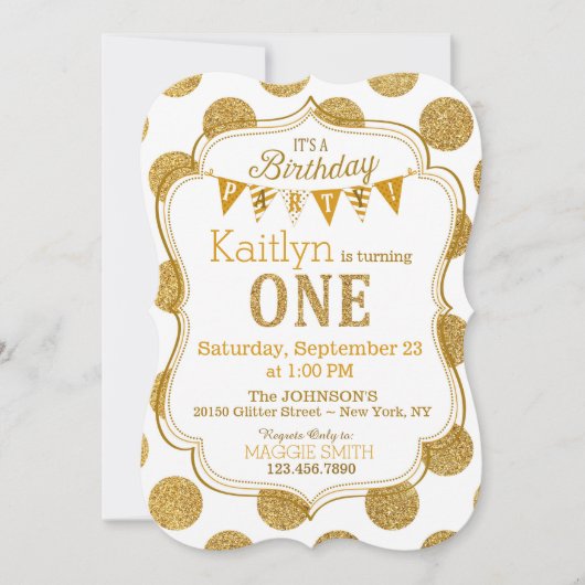 Gold Glitzer Sparkle Einladung zum ersten Geburtst (Vorderseite)