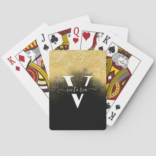 Gold Glitzer Sparkle Elegante Monogram Black Custo Spielkarten (Rückseite)