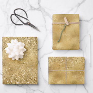 Gold Glitzer Sparkle Geschenkpapier Set