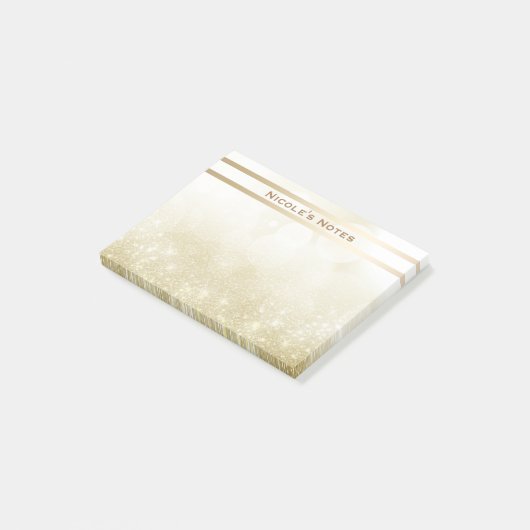 Gold Glitzer Sparkle Glam Trendy Personalisiert Post-it Klebezettel (angewinkelt)
