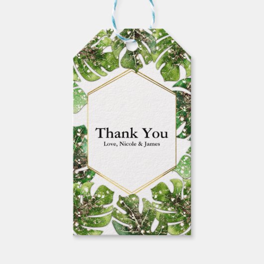 Gold Glitzer Sparkle Glam Tropical Blätter Gefalle Geschenkanhänger (Vorderseite)