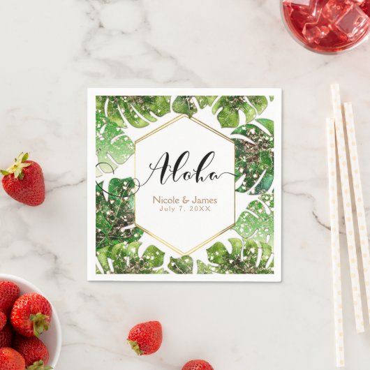 Gold Glitzer Sparkle Glam Tropical Blätter Hochzei Serviette (Beispiel)