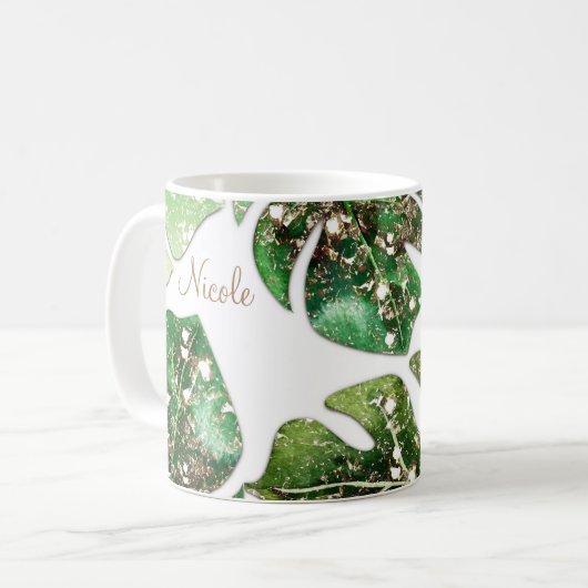 Gold Glitzer Sparkle Glam Tropical Blätter Sommer Kaffeetasse (Vorderseite Links)