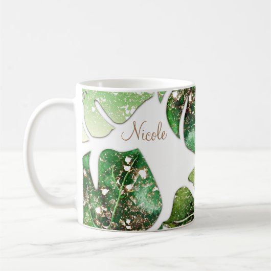 Gold Glitzer Sparkle Glam Tropical Blätter Sommer Kaffeetasse (Links)