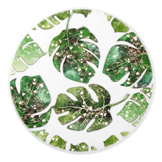 Gold Glitzer Sparkle Glam Tropische Blätter Chic Keramikknauf (Vorderseite)