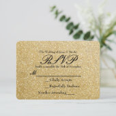 Gold Glitzer Sparkle Glamour Wedding RSVP Card (Stehend Vorderseite)