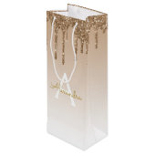 Gold Glitzer & Sparkle Luxus Monogram Geschenktüte Für Weinflaschen (Rückseite Schrägansicht)