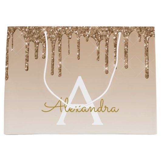 Gold Glitzer & Sparkle Luxus Monogram Große Geschenktüte (Vorderseite)