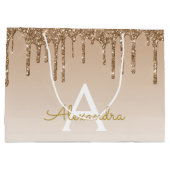 Gold Glitzer & Sparkle Luxus Monogram Große Geschenktüte (Rückseite)