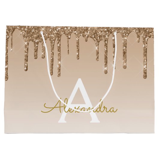Gold Glitzer & Sparkle Luxus Monogram Große Geschenktüte (Rückseite)