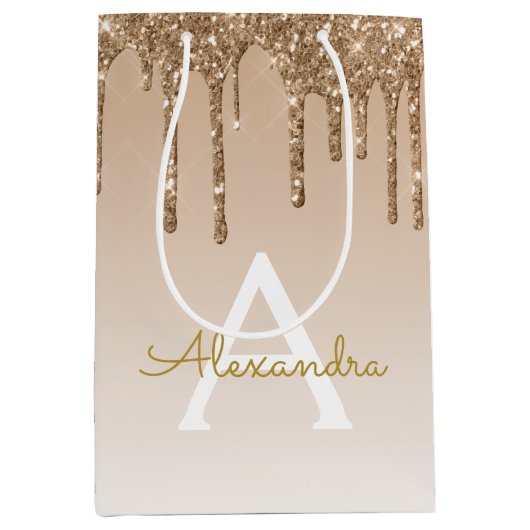 Gold Glitzer & Sparkle Luxus Monogram Mittlere Geschenktüte (Vorderseite)