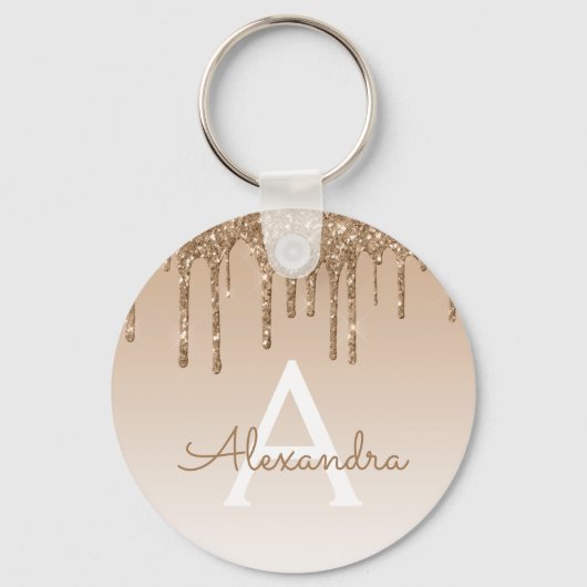 Gold Glitzer & Sparkle Luxus Monogram Schlüsselanhänger (Vorderseite)