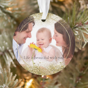 Gold Glitzer Sparkle Personalisiertes Foto     Ornament
