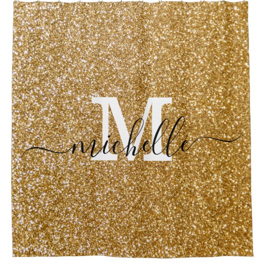 Gold Glitzer Sparkle Script Monogram Duschvorhang (Vorderseite)