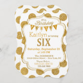 Gold Glitzer Sparkle Sechster Geburtstag Einladung (Vorne/Hinten)