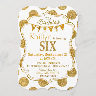 Gold Glitzer Sparkle Sechster Geburtstag Einladung