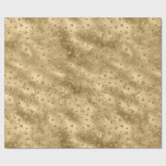 Gold Glitzer Sparkle Stars Geschenkpapier (Flach)