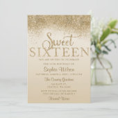 Gold Glitzer Sparkle Sweet 16 Geburtstag Einladung (Stehend Vorderseite)