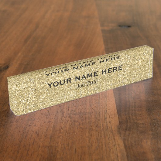 Gold Glitzer Sparkle Trendy Glam Personalisiert Namensplakette (Seite)