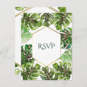 Gold Glitzer Sparkle Tropical Blätter Hochzeit RSV Einladungspostkarte (Vorne/Hinten)