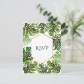 Gold Glitzer Sparkle Tropical Blätter Hochzeit RSV Einladungspostkarte (Stehend Vorderseite)