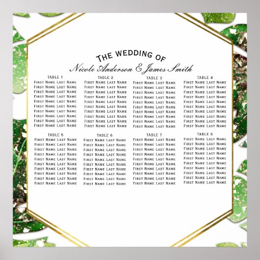 Gold Glitzer Sparkle Tropical Blätter Sitzplan Poster (Vorne)