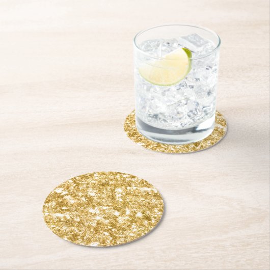Gold Glitzer Sparkle Wedding Reception Party Runder Pappuntersetzer (Vor Ort)