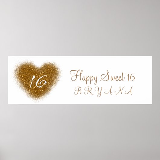 Gold Glitzer Spill Sweet 16 Heart Party Banner Poster (Vorne)