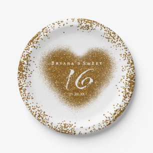 Gold Glitzer Spill Sweet 16 Heart Party Teller
