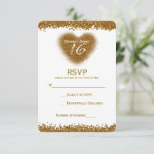 Gold Glitzer Spill Sweet 16 Heart RSVP Card (Stehend Vorderseite)