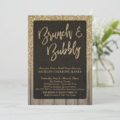 Gold Glitzer Stall Holz Brunch & Bubbly Einladung (Stehend Vorderseite)