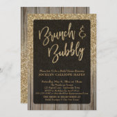 Gold Glitzer Stall Holz Brunch & Bubbly Einladung (Vorne/Hinten)