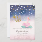Gold Glitzer Star, Swan Baby Shower Einladung (Vorderseite)
