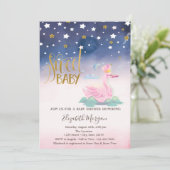 Gold Glitzer Star, Swan Baby Shower Einladung (Stehend Vorderseite)
