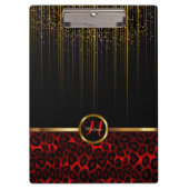 Gold Glitzer Starlights & Red Leopard Skin Design Klemmbrett (Vorderseite)