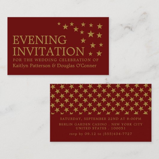 Gold Glitzer Stars, Abend Event Ticket Einladung (Vorne/Hinten)
