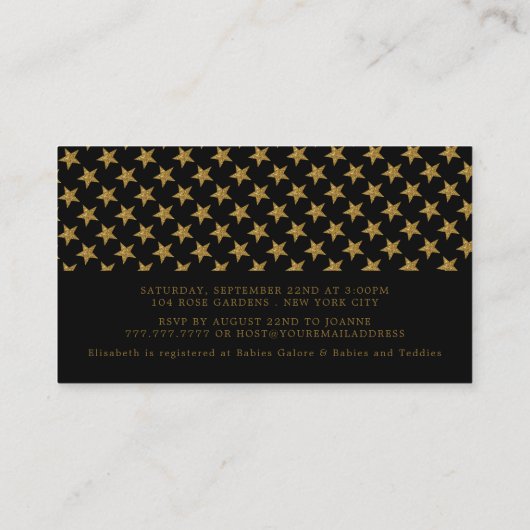 Gold Glitzer Stars, Baby Shower Ticket Einladung (Rückseite)