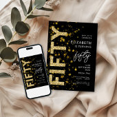 Gold Glitzer Stars Black Fifday Party Einladung