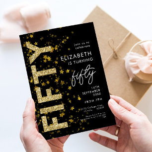 Gold Glitzer Stars Black Fifday Party Einladung