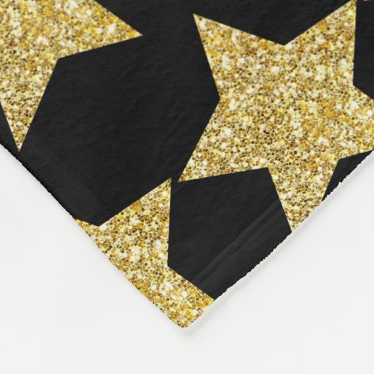 Gold Glitzer Stars Black Fleecedecke (Ecke)