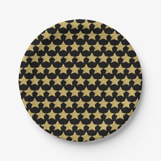 Gold Glitzer Stars Black Pappteller (Vorderseite)