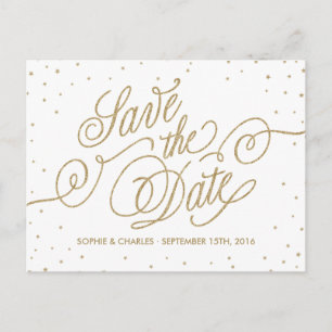 Gold Glitzer Stars Extravagant Save the Date Postk Ankündigungspostkarte