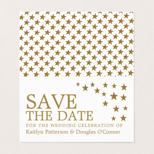 Gold Glitzer Stars Foto Save the Date Card Visitenkarten (Außenseite Aufgefaltet)
