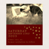 Gold Glitzer Stars Foto Save the Date Card Visitenkarten (Innenseite Aufgefaltet)